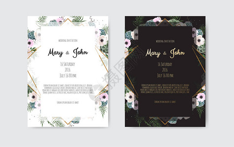植物式婚礼邀请卡模板设计图片