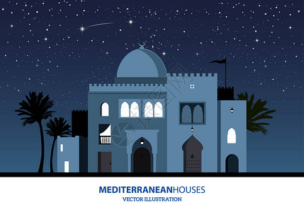 夜视地中海人阿拉伯人或摩洛人风格的房屋图片