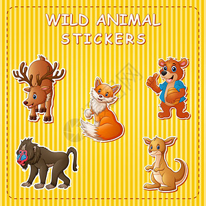 粘贴标签上可爱野生动物漫图片
