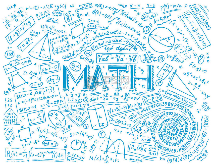 白板上物理和数学中的科学公式和计算学校的代数和几何课教育和科学用旧素描和复古风图片