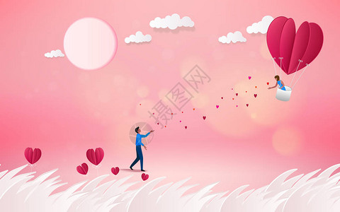 甜蜜的情侣在热气球上度蜜月假期暑假浪漫爱情观节快乐壁纸海报图片