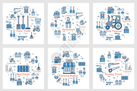 展示农耕和农业概念及工具和工具的广场圆形图示图片