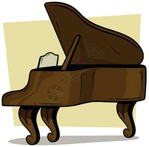 卡通木制棕色大钢琴黄色背图片