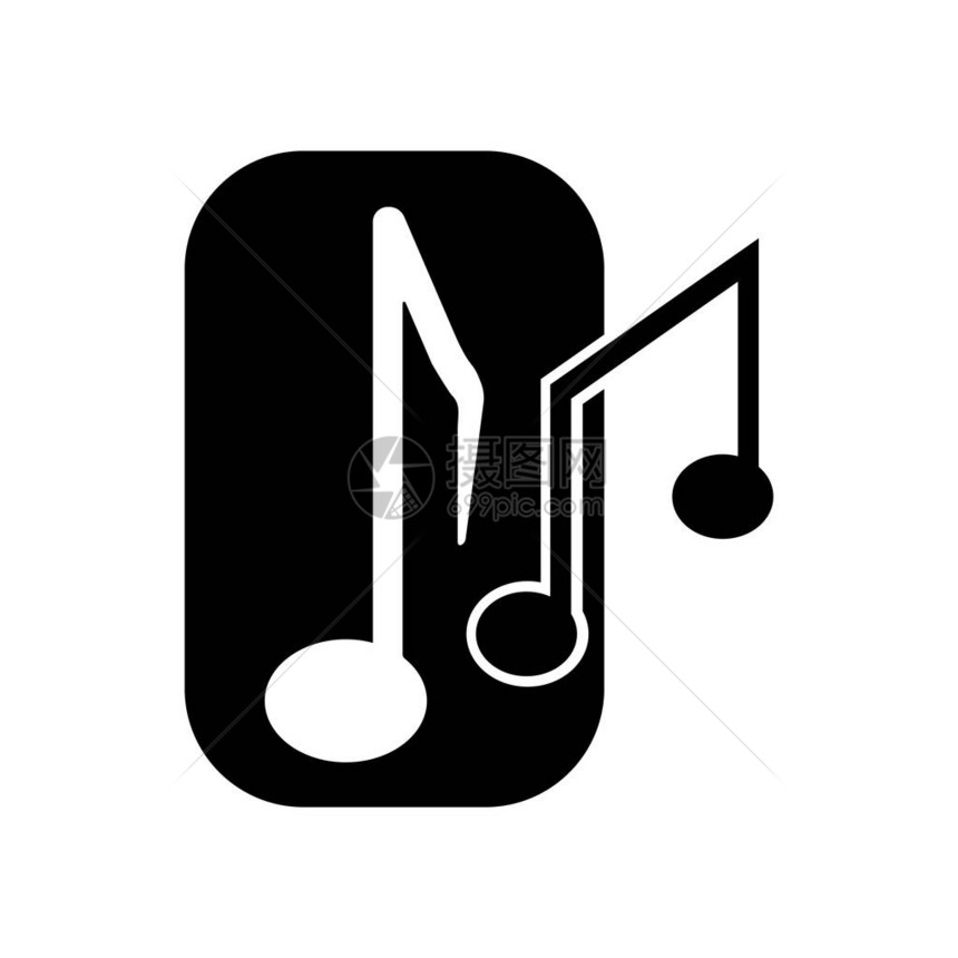 用于网络和移动应用程序设计音乐注释标识概念的音乐笔记图标矢量在白图片