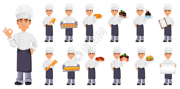 穿着专业制服和厨师帽的英俊面包师图片