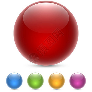 在白色上隔离的红色光泽球体矢量背景图片