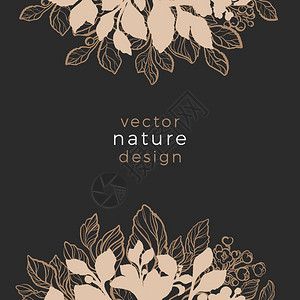 配有奢侈品的模版艺术线条设计自然印着配偶分支树叶鲜花五方形图解背景图片
