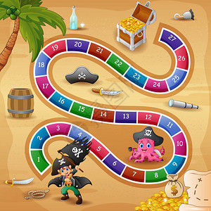蛇和梯子游戏海盗主题的矢量插图背景图片