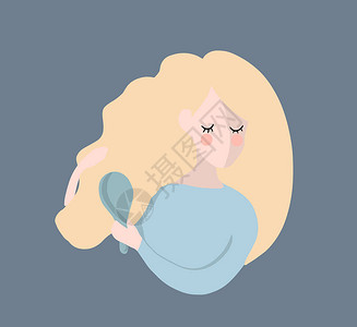 金发女人梳理头发的插图图片