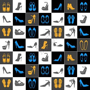 乌多海洋公园多颜色和不同种类鞋的插画