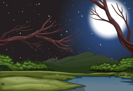夜间自然景观插画图片