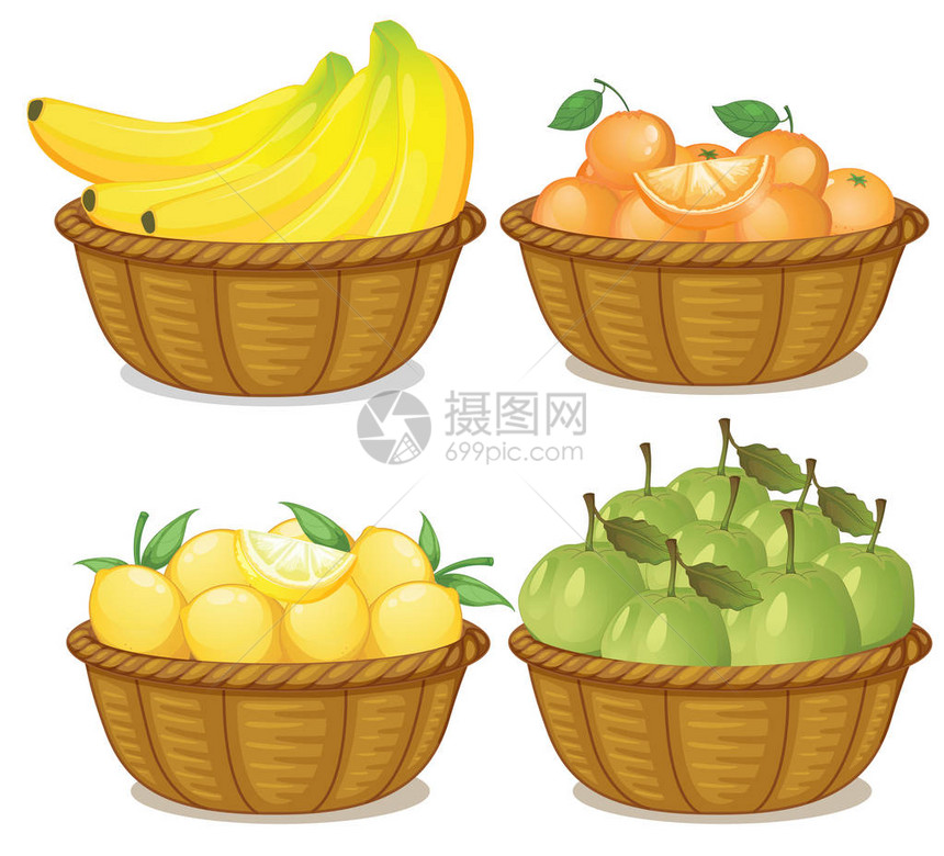 篮子插图中的一组水果图片