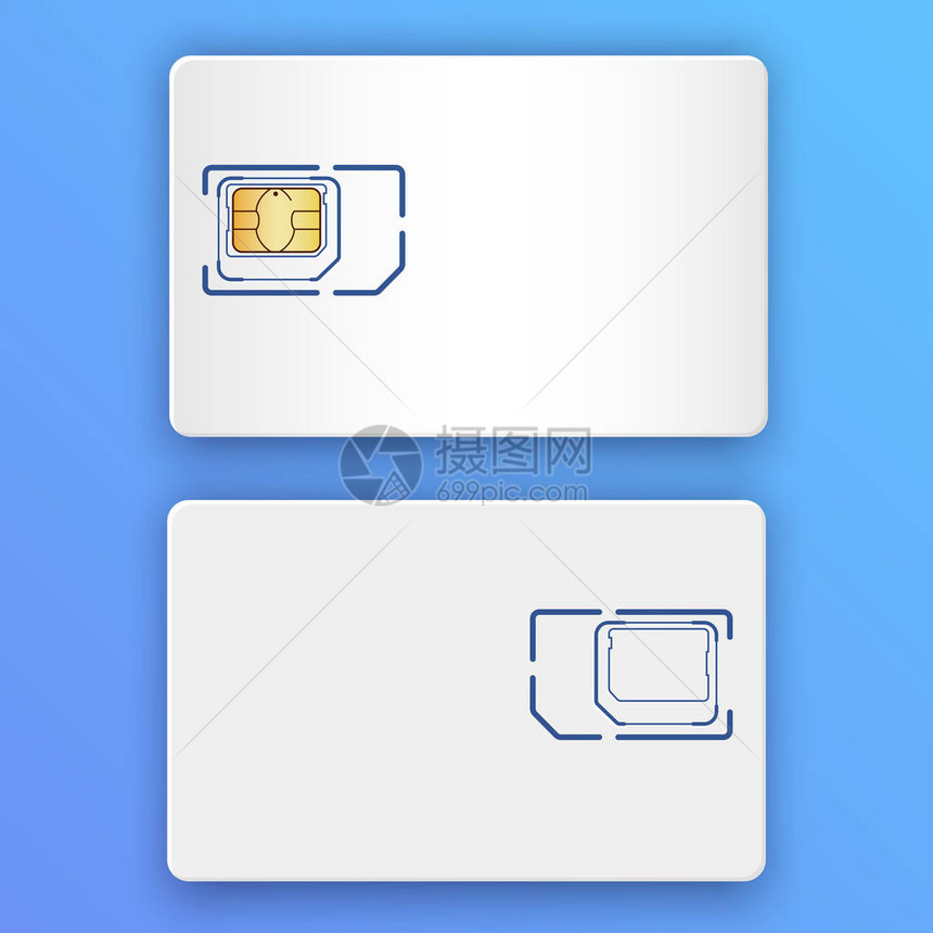 空切合实际的矢量SIM卡背面和前视图图片