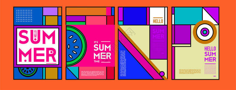 夏季彩色海报设计模板夏季销售背景和插图集夏季海报和横幅的背景图片