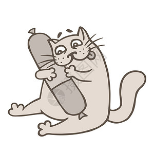 多肉生花边框有趣的卡通猫渴望香肠腊快乐的插画