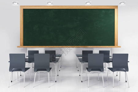 具有黑板和天花板灯光的经典教室教育三图片
