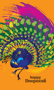 一种多彩舞蹈孔雀的迪帕瓦利矢量用墨水图片