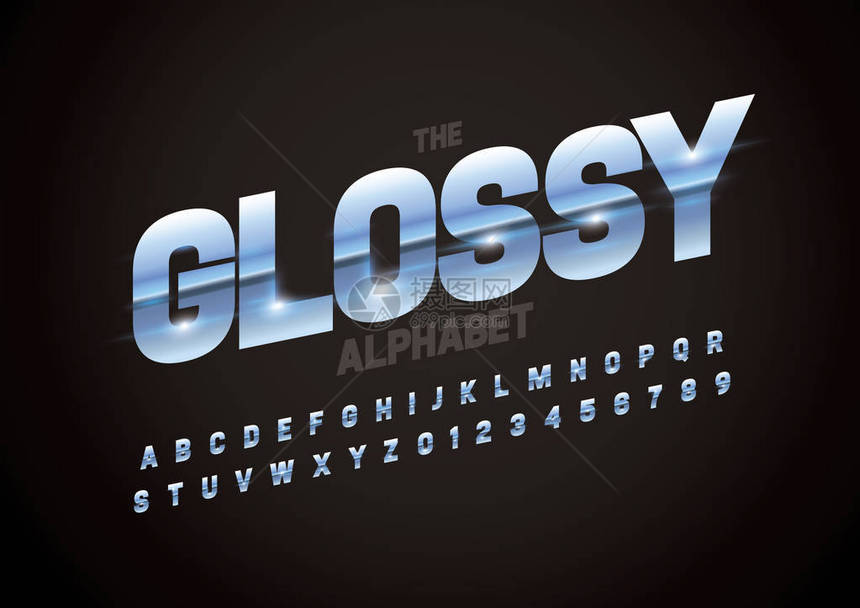 glossy设计字体和字母模板Stylized现代字体的图片