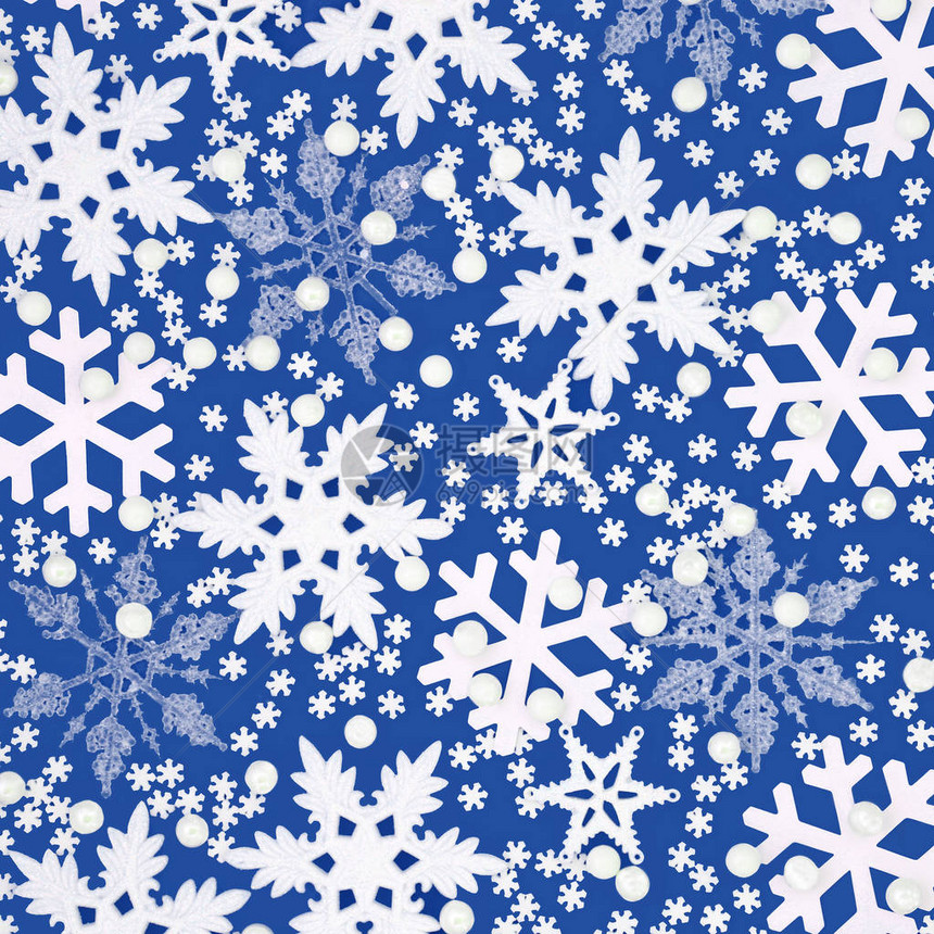 圣诞节和冬天的白雪花星和珍珠抽象背景图片