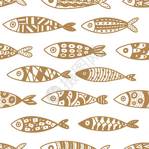 线无缝图案与可爱的金鱼海背景无缝图案可用于墙纸图案填充网页背图片
