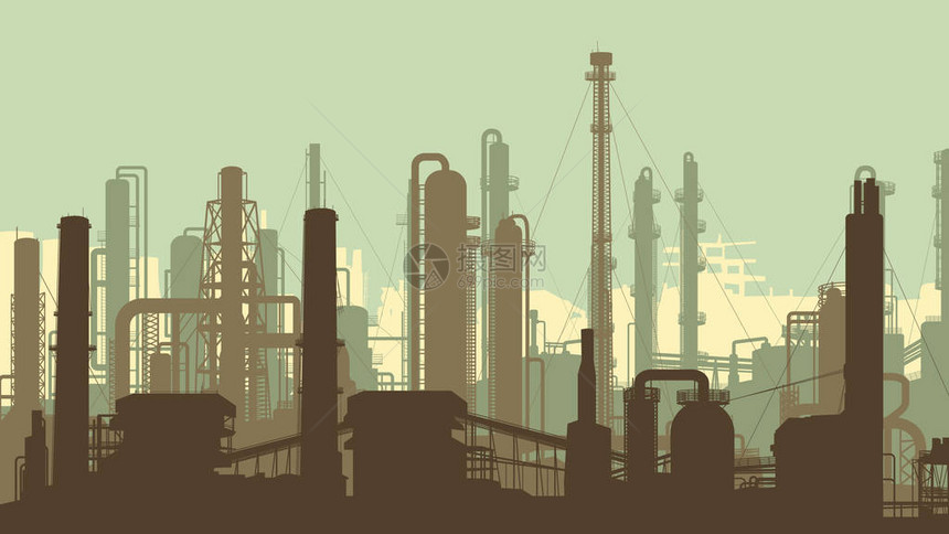 横向绿色图示城市工业部分工厂炼油厂和图片