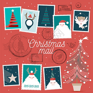 收藏可爱矢量的圣诞橡皮邮票邮图片