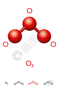 臭氧O3三氧分子模型和化学式背景图片