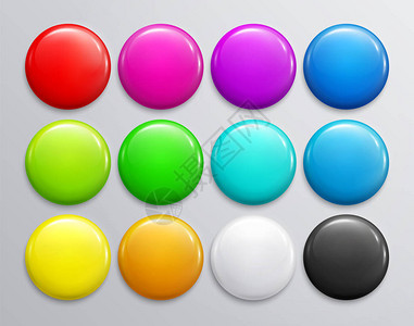 大套多彩的光彩徽章或按钮3DGrew圆形塑料针徽章背景图片
