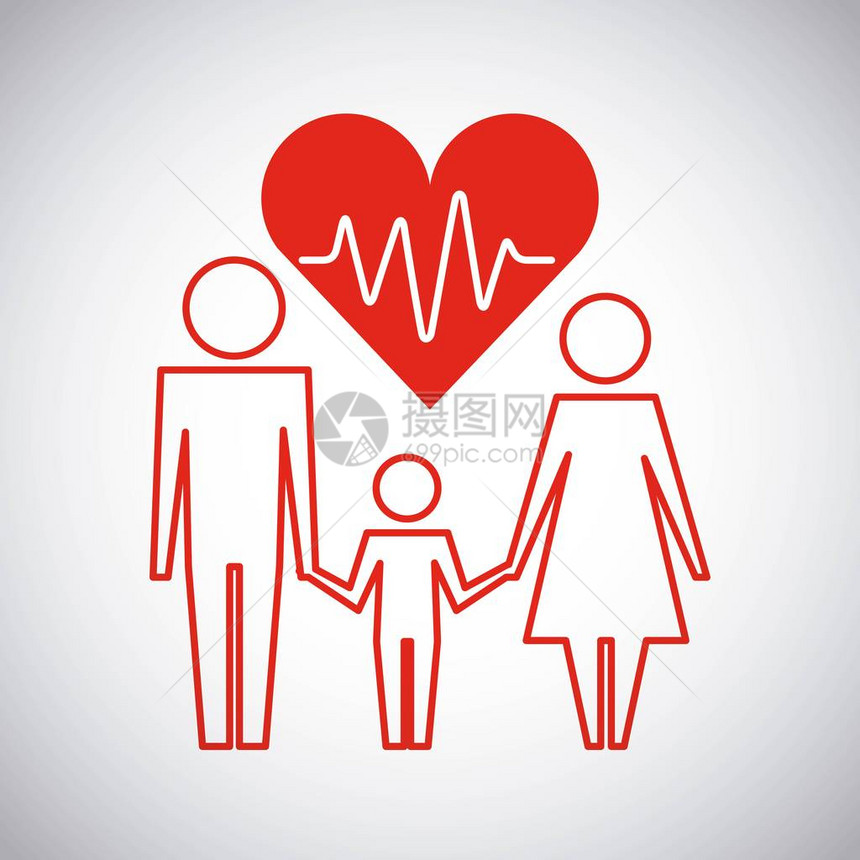 父母和儿子的心脏保健家庭保护矢量图片