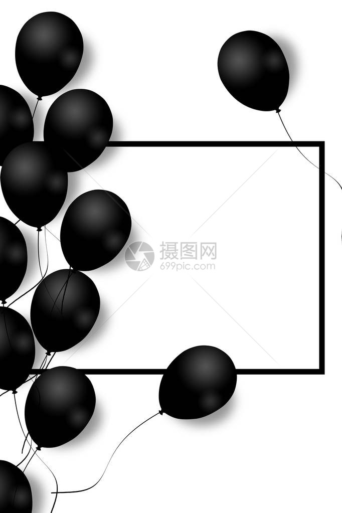 美丽的黑色气球随机飞过黑框派对优雅的背景与文本的空间黑框图片