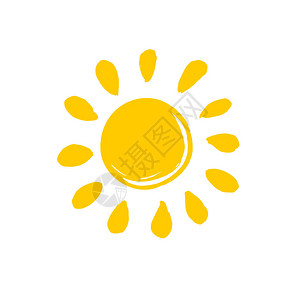 亲手绘制的太阳图标的矢量说明logo或商业标志设计白色背景上孤图片