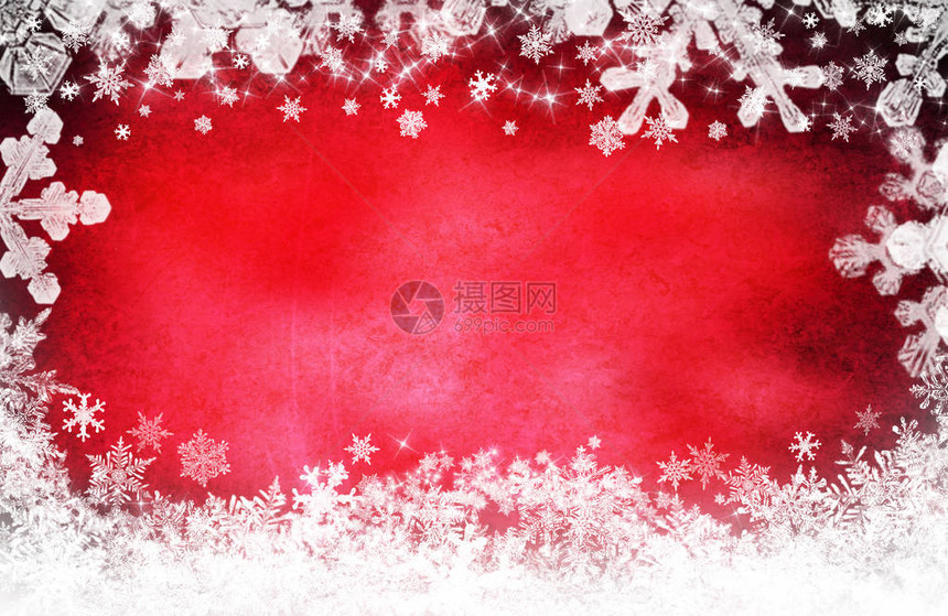红色圣诞背景与雪花图片