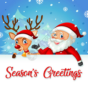 鹿和圣诞老人季节问候图背景图片