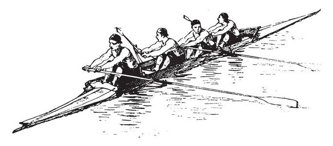 划船队在船上的插图复古线条画或雕刻插图图片