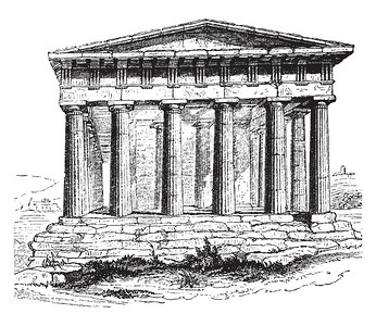 雅典忒修斯神庙赫菲斯托神庙或赫菲斯泰翁神庙假设下的纪念碑古希腊建筑复古线条画背景图片