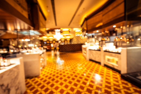 酒店餐厅和咖啡店咖啡厅内部的抽象模糊和散焦图片
