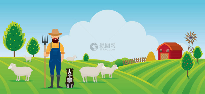 山景背农业耕种农村田野农村的牧羊人图片