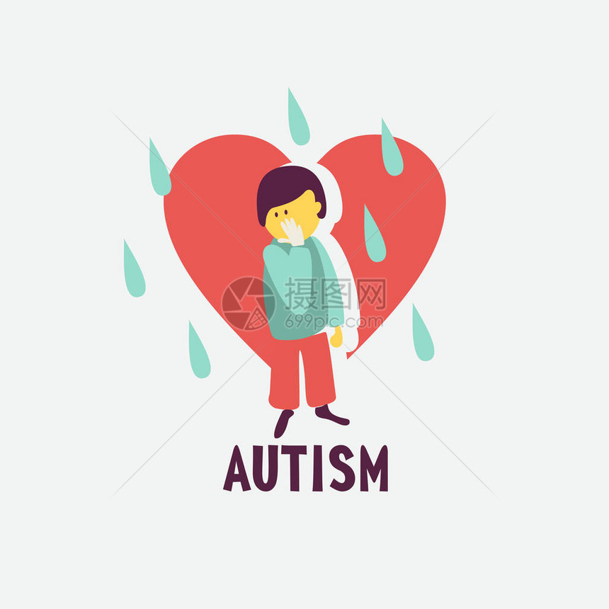 自闭症儿童自闭症的早期症状矢量标志儿童自闭症谱系障碍ASD图标儿童自闭症图片