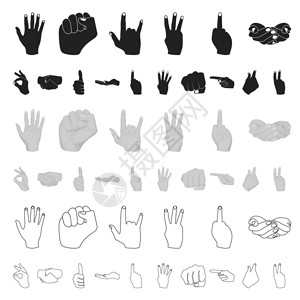 手势卡通图标集合中的设计手掌和手指矢量符图片