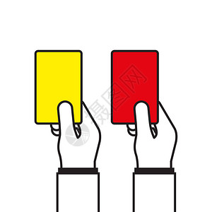 足球裁判手拿着红牌和黄牌足球的红插画