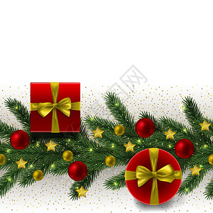 圣诞节和新年无缝边界与闪光礼物玩具在白色背景图片
