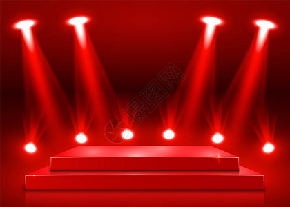 配有照明的舞台讲配有红色背景颁奖仪式的Podium场图片