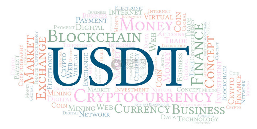 USDT或Tether加密货币硬字云仅用文字图片