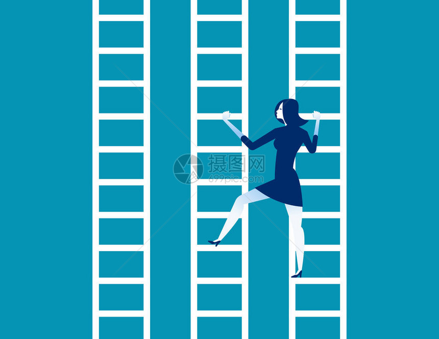 商业女商人将梯子向另一阶梯移动设想图片