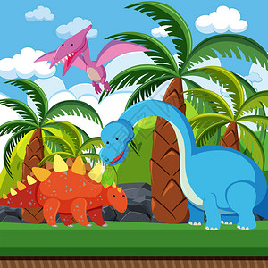 自然插图中的扁平恐龙背景图片