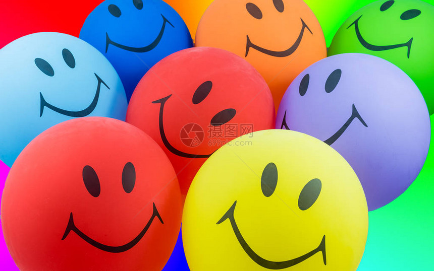 五颜六色的笑脸气球束欢乐派对和图片