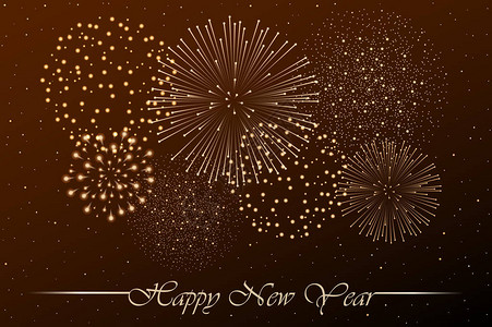 黄金之夜天空背景的烟花秀新年概念祝贺或邀请卡背景高清图片