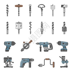 电锤不同类型的钻头和钻头插画