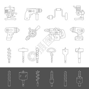 手钻线条图标不同类型的钻插画