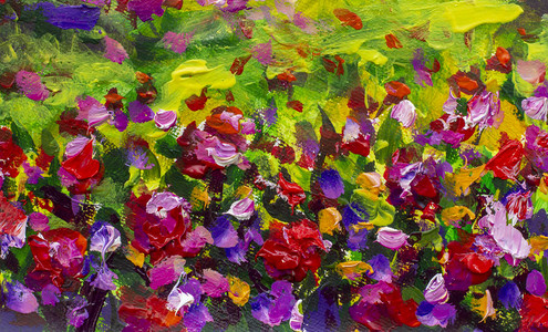 绘画抽象混合五颜六色的三色堇花背景水平无缝背景与紫色和紫色三紫罗兰艺图片